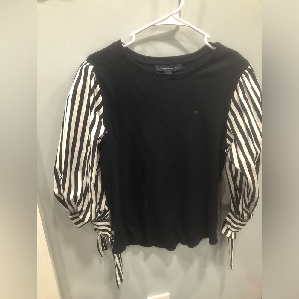 Tommy Hilfiger Navy blue and White Striped Sleeve Top